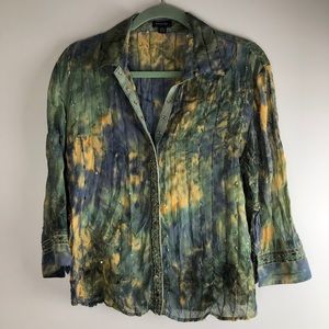 Sheer Tie-dye and beaded Snap-Front blouse small